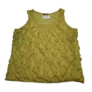 Heart 2 Heart Shirt Womens 3X Yellow Sleeveless Scoop Neck Ruffle Polyester Tank